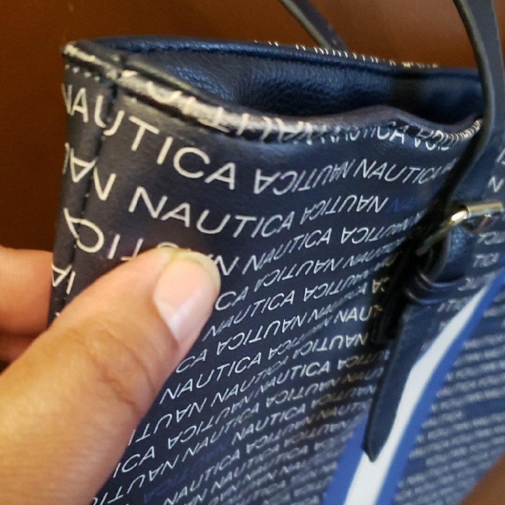 Nautica Blue and White Logo Stripe Tote Bag - Picture 3 of 9
